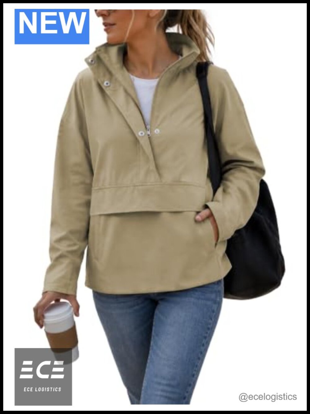 Womens Lightweight Half Zip Pullover Jacket Funnel Neck Windbreaker